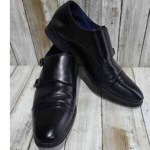 Bruno Marc Mens Black Double Monk‎ Strap Dress Shoes Size 7.5M Cap Toe
